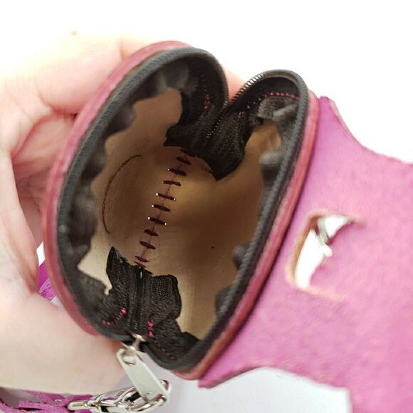 Sugar Skull Leather Wristlet Wallet Hot Pink Day of the Dead Coin Purse Keychain - Picture 8 of 15